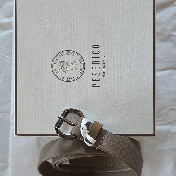 Peserico Brown Leather Belt with Silver Buckle